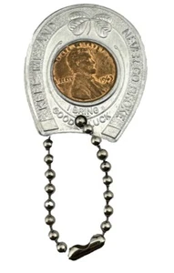 Swartz Glass Co Vintage Keychain 1963 Lucky Penny Horseshoe Never Go Broke - Picture 1 of 3