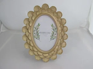 Shabby Chic Photo Frame Matte Gold Layered Shell Oval Glass 4X6" Table or Wall - Picture 1 of 4