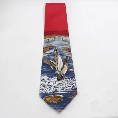 Ducks Unlimited Tie Mens 58 in Silk Wide Multicolor Red Mallard Marsh Flight - Image 1 of 4