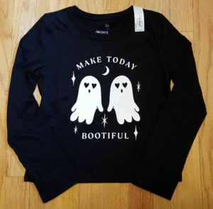 NEW SO Girl's Small 7 Halloween Ghosts MAKE TODAY BOOTIFUL L/S T Shirt Black - Picture 1 of 7