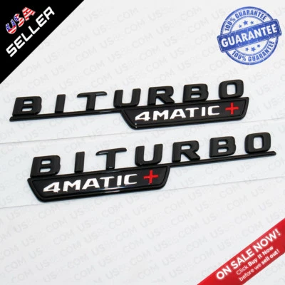 BiTurbo 4Matic Plus + AMG 3D Logo Fender Side Marker Emblem Badge - Gloss Black — 第 1/4 张图片