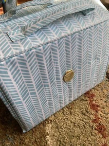 Joy Mangano Better Beauty Case Roll Up Cosmetic Toiletry Organizer Blue Geo XL - Picture 1 of 4