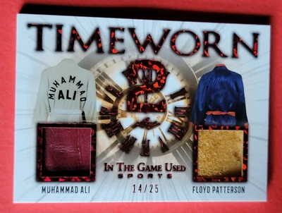 MUHAMMAD ALI FLOYD PATTERSON GAME USED  BOXING GLOVES TRUNKS ?? CARD #14/25 LEAF - Image 1 of 2