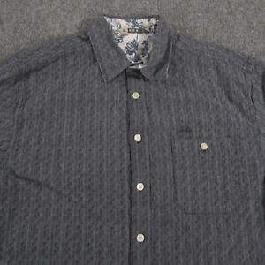 Hobie Button Up Shirt Mens Large Grey Striped Cotton Pocket Short Sleeve