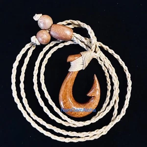 HAWAII Jewelry Hawaiian KOA WOOD Fish Hook Polynesian Pendant Choker Necklace - Picture 1 of 1