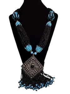 Collar Vintage Southwestern Declaración Azul Negro Plata Grueso ¡Impresionante! - Imagen 1 de 11