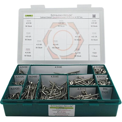 SCHRAUBEN-NIRO® Sortiment/Set Edelstahl Spanplatten Schrauben VA A2 V2A Torx Holzschrauben +Bits
