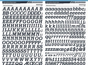 Hoja de Letras de Transferencia Seca Mecanorma 493.60 CLN #53 BARCELONA BOLD ITALIC 15 mm - Imagen 1 de 3