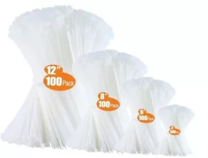Reißverschluss Krawatten verschiedene Größen 400 Stück 4/6/8/12 Zoll 12+8+6+4 Zoll (400er Pack) weiß - Bild 1 von 8
