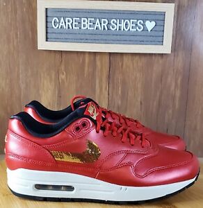 Nike Air Max 1 "Iron Clash" Golden Sequins CT1149-600 Wmn Sz 8.5 University Red