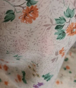 Vintage Sewing Fabric Batiste Transco 1.3ydx60" Cotton Tan Floral Orange Purple - Picture 1 of 4