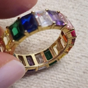 Vintage 1990s Rainbow Baguette Eternity Band Size 7 - Picture 1 of 10