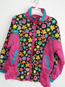 Chaqueta cortavientos de colección años 80 90 niños nailon niñas MED 7-8 ROSA pista de neón - Imagen 1 de 10