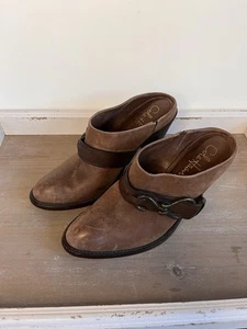 Cole HAAN Shoes Womens Size 7B Mules Leather Clogs Brown Heels Slip On Buckle - Picture 1 of 8