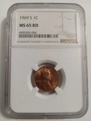 1969 S Lincoln cent graded by NGC MS 65 RD - Image 1 of 2