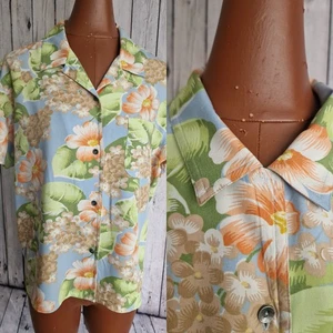 Liz Claiborne Blouse Blue Floral Rayon -Size 16-18- Vintage Aloha Hawaii DD49L - Picture 1 of 18