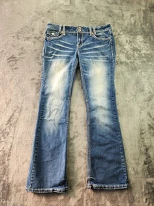 Amethyst Jeans Junior 11 32W×31L Low Rise Bootcut Embellished Flap Pockets Blue - Picture 1 of 18