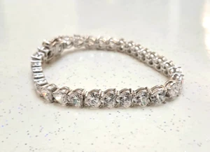 Zircon Heart 5 MM Halo Tennis Bracelet Platinum Over Sterling Silver 7 inch - Picture 1 of 5