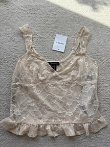 Forever 21 Babydoll Lace Cami Tank Top Cream Feminine Dainty Peplum V Neck Sz L - Picture 1 of 16