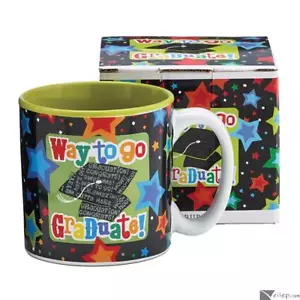 Two Tone Ceramic "Way to go Graduate!" Star Gift 12 oz Graduation Mug - Picture 1 of 2