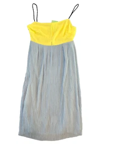 JOVANNA LSH Out Größe 6 blau mittellanges Kleid gelb & Spitze Akzent ärmellos neu mit Etikett - Bild 1 von 7