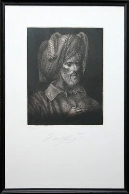 ERNST FUCHS - Selbst als Ali Mirza. Handsignierte nummerierte Radierung, gerahmt - Bild 1 von 4