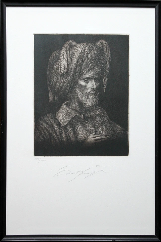 ERNST FUCHS - Selbst als Ali Mirza. Handsignierte nummerierte Radierung, gerahmt - Bild 1 von 4