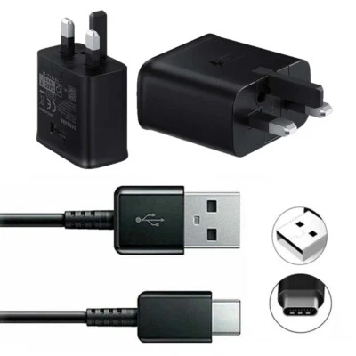 Original Samsung 15W Fast Rapid Mains 3 Pin UK Charger USB-C Cable In Black - Image 1 of 4