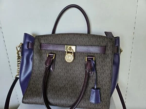 Michael Kors Hamilton Purse bag - Purple And Brown Some Stains Inside - Picture 1 of 13