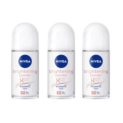 3 x 50ml NIVEA Anti Perspirant EXTRA BRIGHTENING Deodorant Roll On Powder Pores - Image 1 of 4