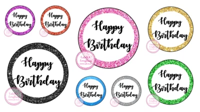 Happy Birthday Party Glitter Style  Stickers Sweet Cone Birthday Cake Box Gift - Image 1 of 4