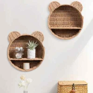 Straw Woven Imitation Rattan Food Plastic Fruit Basket Storage Wall Mounted - Picture 1 of 6