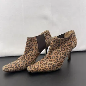 Issac Mizrahi Leopard Print Booties Ankle Pull On Bootie Skinny Heels Size 5.5M - Picture 1 of 7