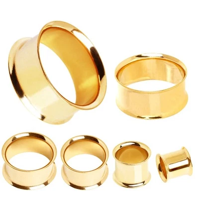 PAIR of Gold Plated Flesh Tunnel Plug with Double Flares - Image 1 of 2