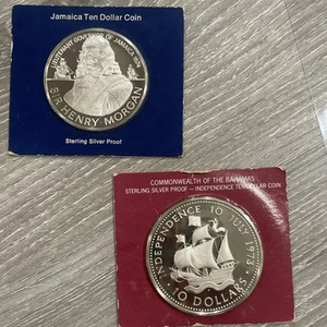 2 SILBER 10 $ MÜNZEN, SIR HENRY MORGAN JAMAIKA, COMMONWEALTH OF BAHAMAS QUEEN LIZ! - Bild 1 von 5