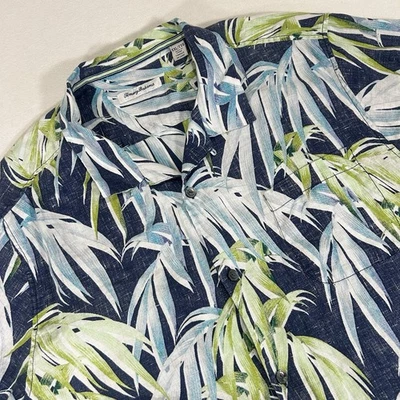 Tommy Bahama Mens XXL Blue Green Floral Button Up Short Sleeve 100% Linen Shirt - Image 1 of 4