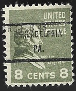 Scott# 813 8c Van Buren Precancel -Precancel PHILADELPHIA PA. SRC FEB 43 - (A-4) - Picture 1 of 2