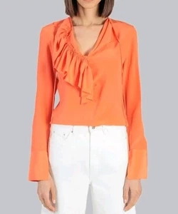 BNWT VICTORIA BECKHAM 100% SILK ORANGE RUFFLE BLOUSE UK SIZE 10/US 6 - Picture 1 of 3