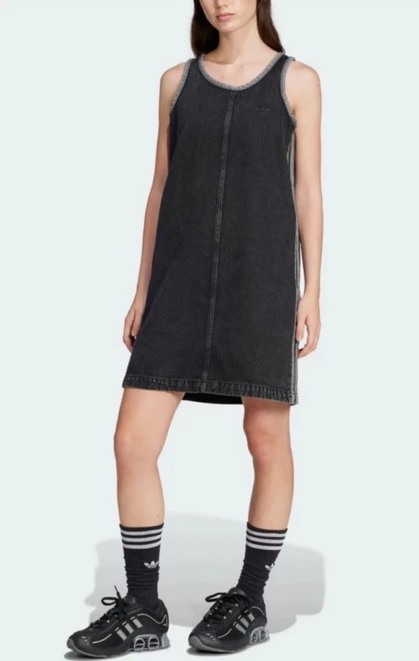 adidas Adicolor Denim 3-Stripes Tank Dress Casual Dress JD3108 Size X-Small