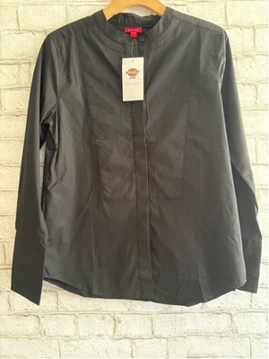 NUEVO CON ETIQUETAS Camisa Dickies Niña Sin Cuello Botón Manga Larga en Negro Talla Grande Foto 1 de 4