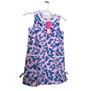Lilly Pulitzer Little Classic Shift Dress Zanzibar Blue Ruff Night Girls 8 NWT - Picture 1 of 6