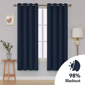 Deconovo Thermal Insulated Blackout Curtains Marine Blue Eyelet 1;2 panels 55x70 - Picture 1 of 8