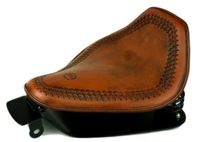 Snub Hand Tooled Leather Coil Spring Solo Seat with Mounting Kit Sportster 04-06 - Picture 1 of 8