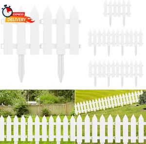 12 Pieces Garden Fence with 12 Pieces Fence Insert White Plastic Fence Garden Pi - Picture 1 of 12
