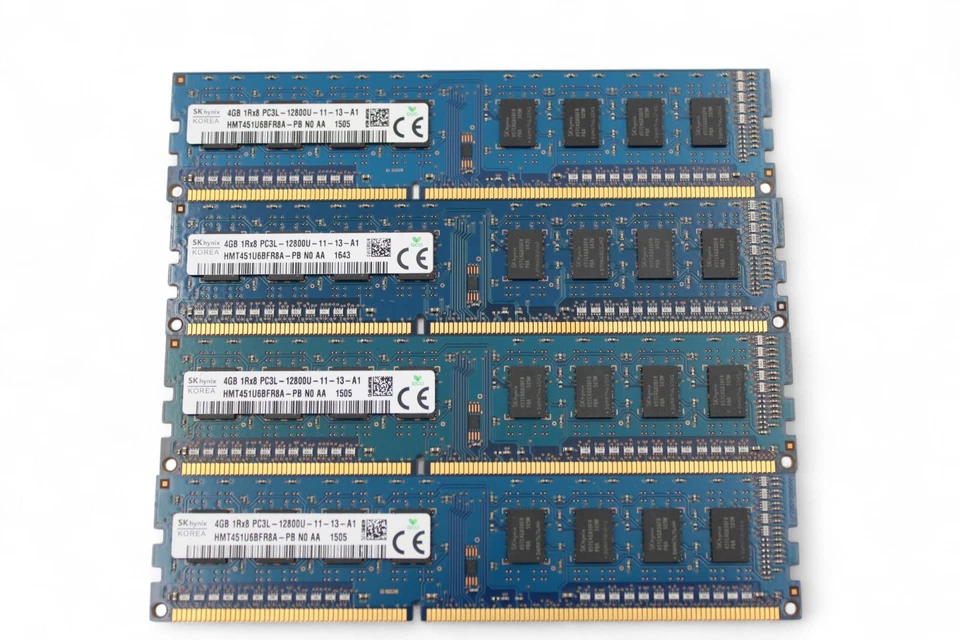 Lot of 4 Hynix 4GB DDR3L Desktop RAM 1600 PC3L-12800 1Rx8 240-Pin HMT451U6BFR8A - Image 1 of 4