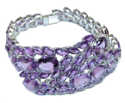 Amethyst Bracelet 925 Sterling Silver Handmade Pink Oval Gemstone - Image 1 of 3