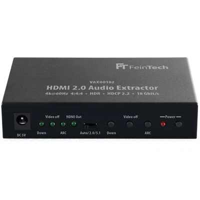 FEINTECH HDMI 2.0 Audio Extractor mit ARC, 5.1 Ton in SPDIF Toslink Cinch Stereo 4K 60Hz