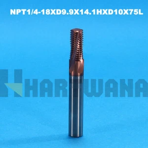 18NPT-1/4 CARBIDE THREAD MILL Solid Carbide TiALN COATED Helical Flute - Picture 1 of 9