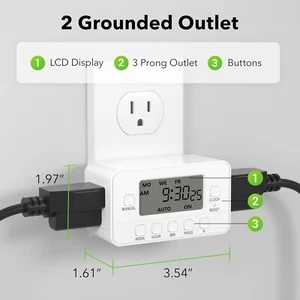 BN-LINK 7-Day Heavy Duty Digital Timer with Dual Outlet, LCD Display 3-Prong - Picture 1 of 8
