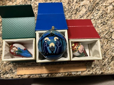 LOT of 3 2017 LI BIEN HAND PAINTED ORNAMENTS NUTCRACKER ANGEL NATIVITY Pier 1 - Image 1 of 4